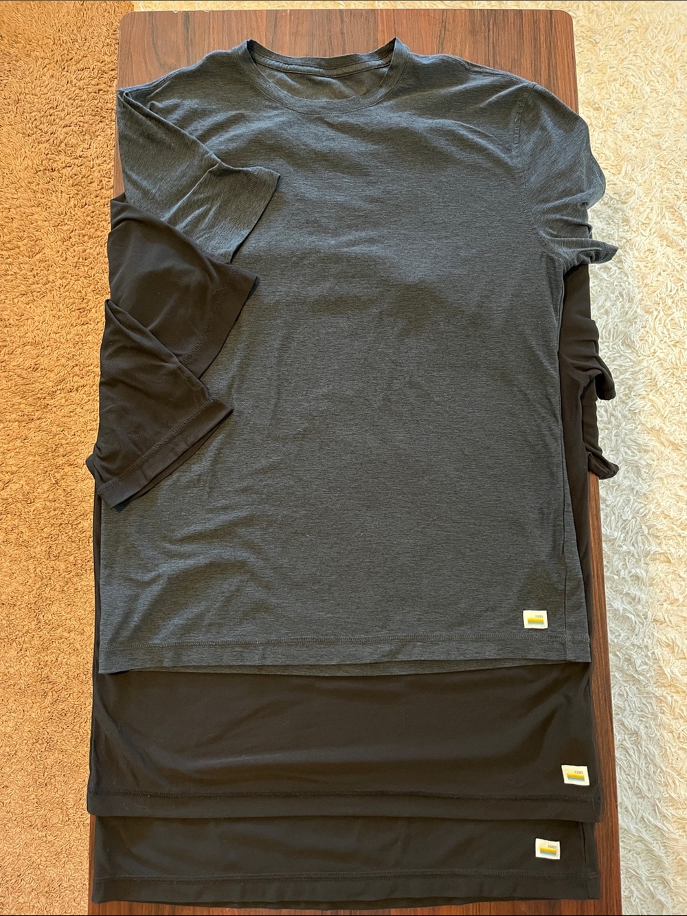 3-Pack Men’s Vuori Super-Soft Shirts. 2 Black, 1 Charcoal. Like new. Size Small
